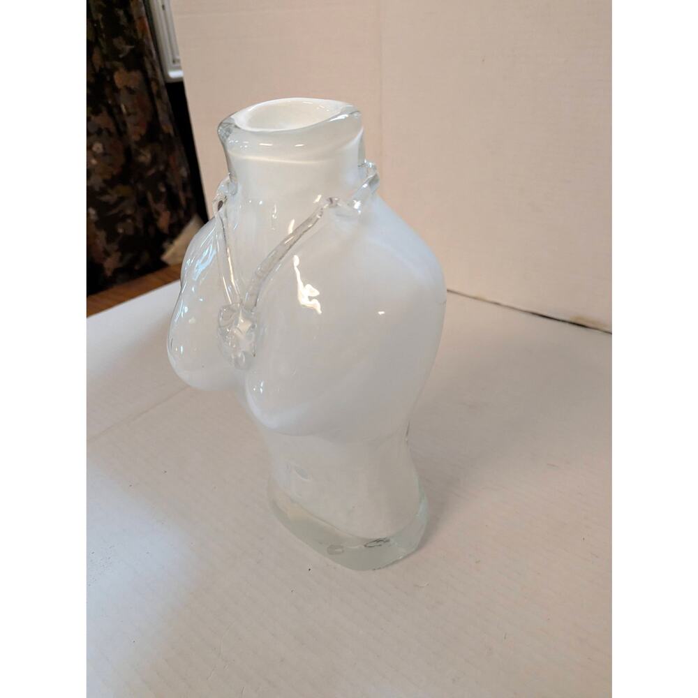 Vintage Y2K Frosted Glass Female Bust Torso Vase Clear Necklace Statue 10" - Picture 5 of 12